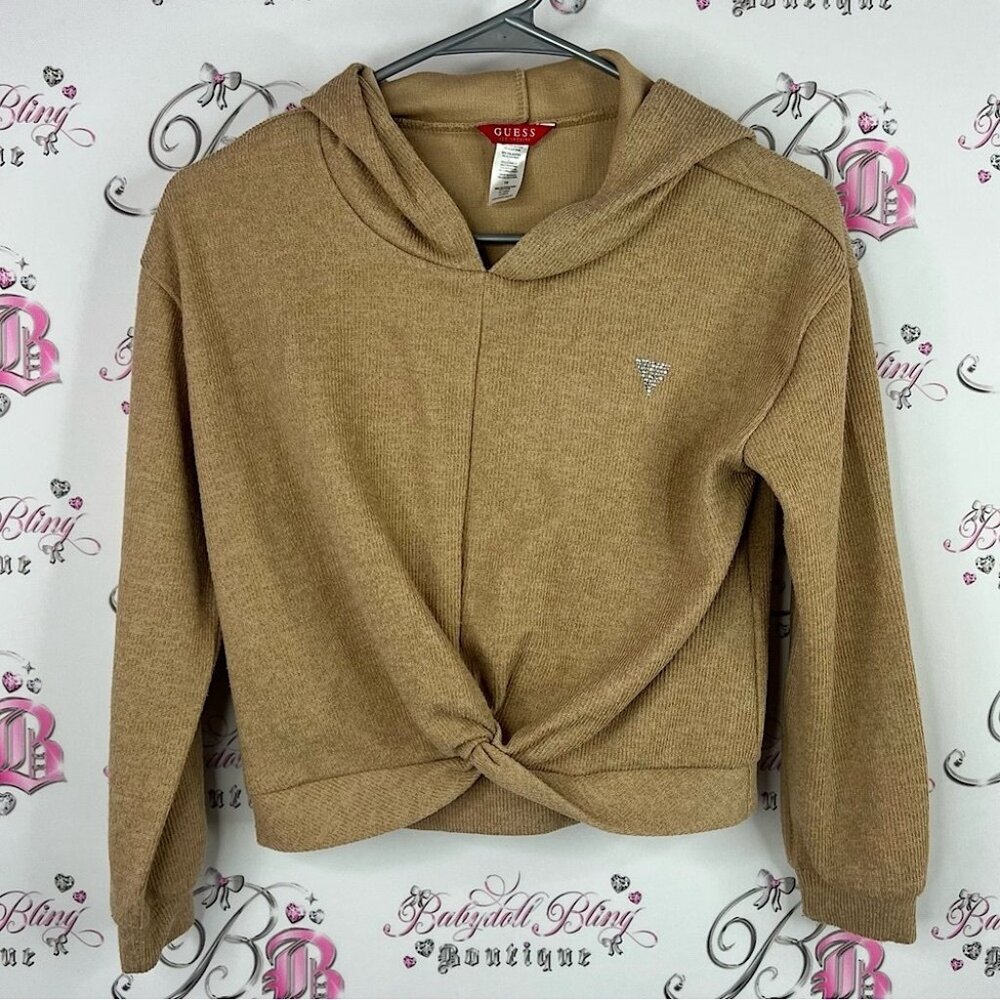 GUESS hoodie pull over sweater rhinestone logo Tan Knotted Women's Hoodie